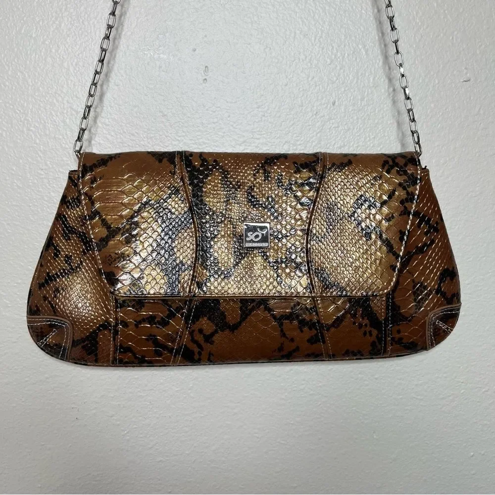 Maurizio Spagni Metallic Copper Reptile Trapezoid Chain Shoulder Bag Clutch